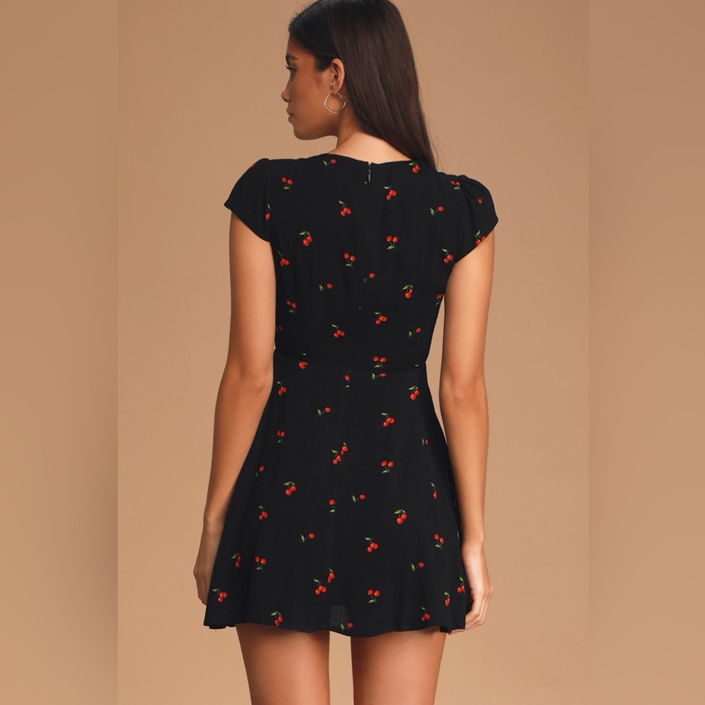 Lulus Women’s Best Day Ever Black Cherry Print Skater Dress - Picture 3 of 10